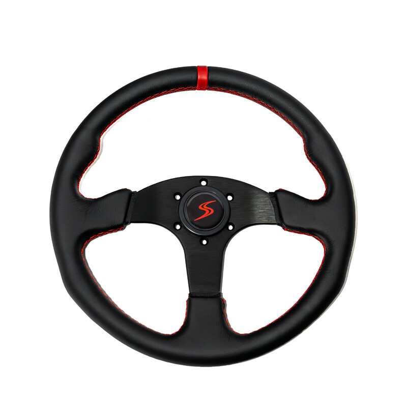 Volant DriftShop Plat, Cuir Noir, Branches Noires
